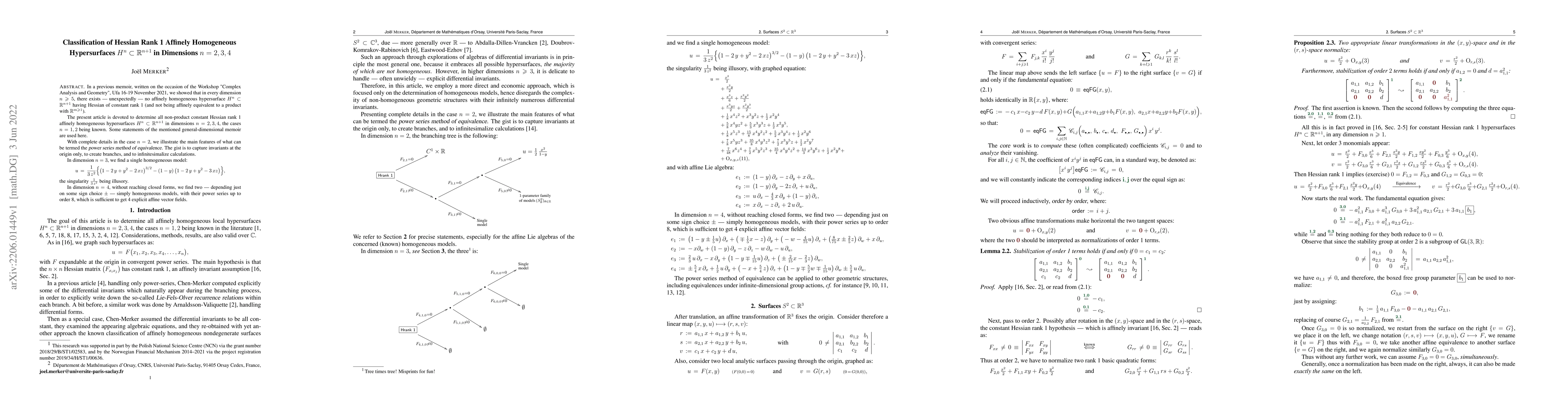 Thumbnail for Classification of Hessian Rank 1 Affinely Homogeneous Hypersurfaces H^n
  in R^{n+1} in Dimensions n = 2, 3, 4