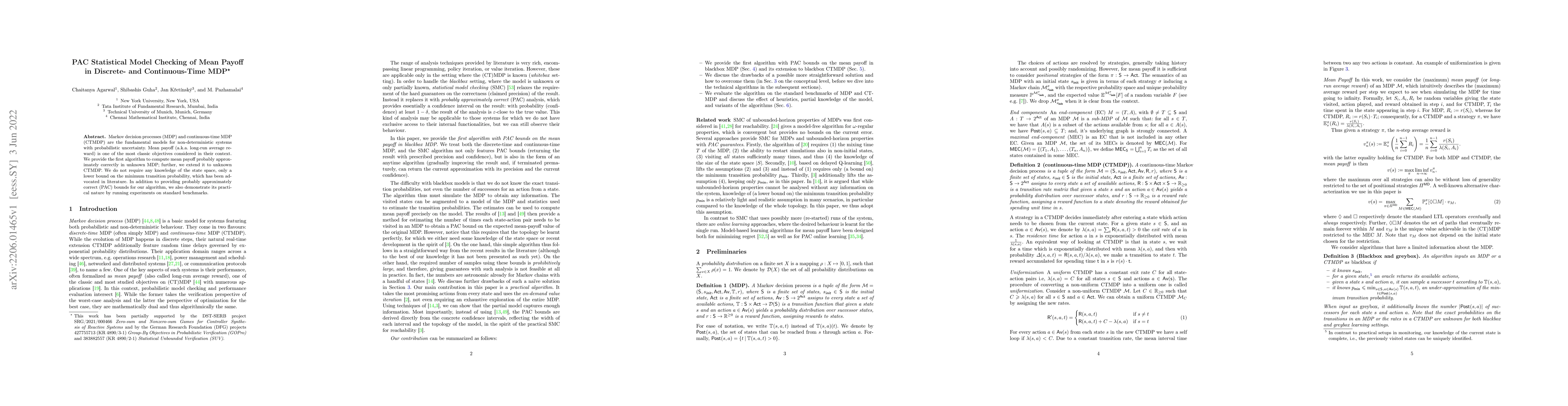 Thumbnail for PAC Statistical Model Checking of Mean Payoff in Discrete- and
  Continuous-Time MDP