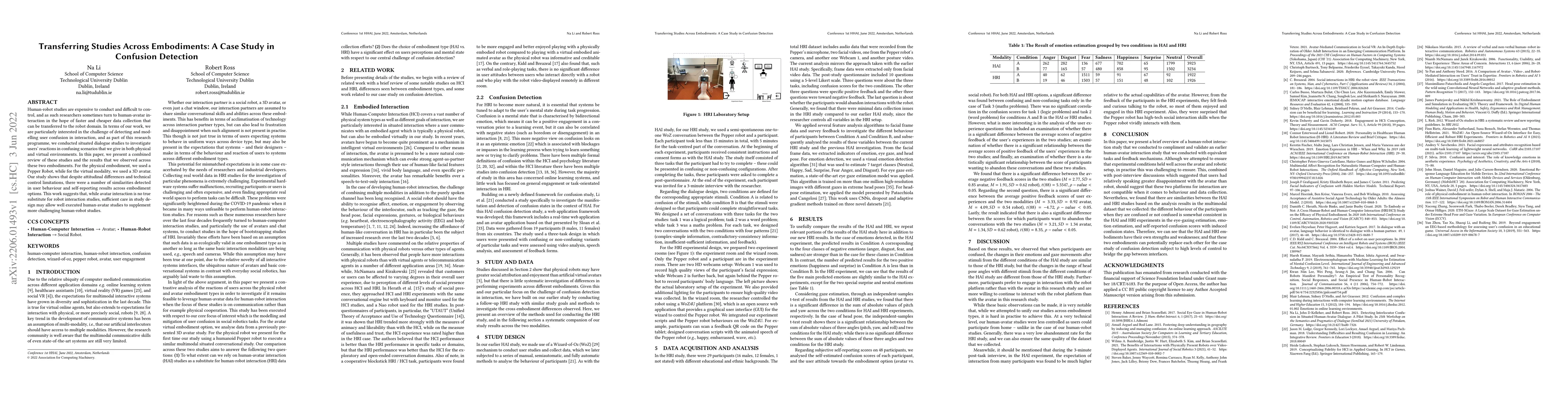 Thumbnail for Transferring Studies Across Embodiments: A Case Study in Confusion
  Detection