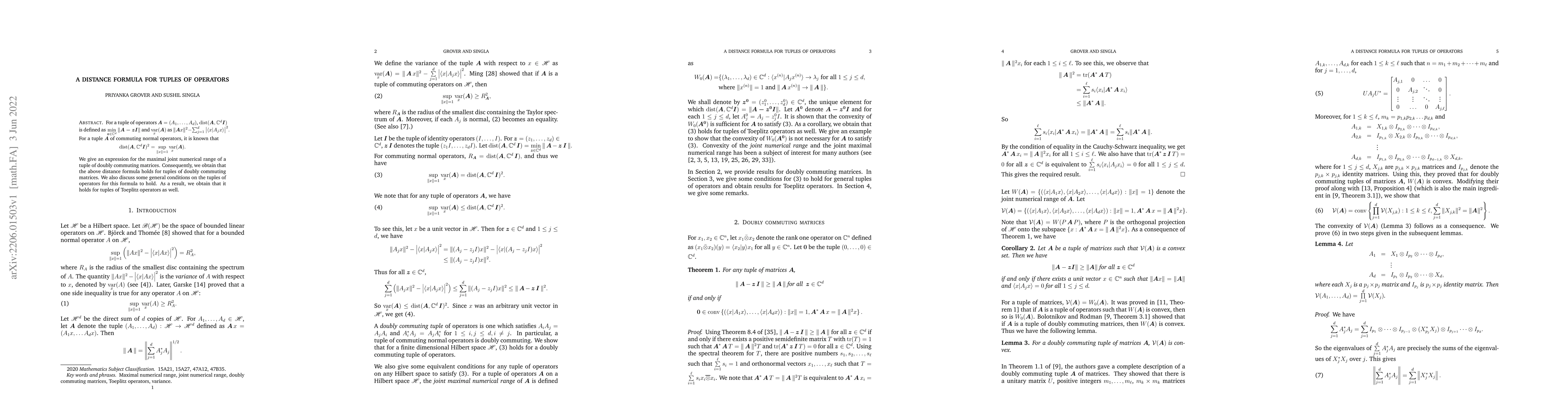 Thumbnail for A distance formula for tuples of operators