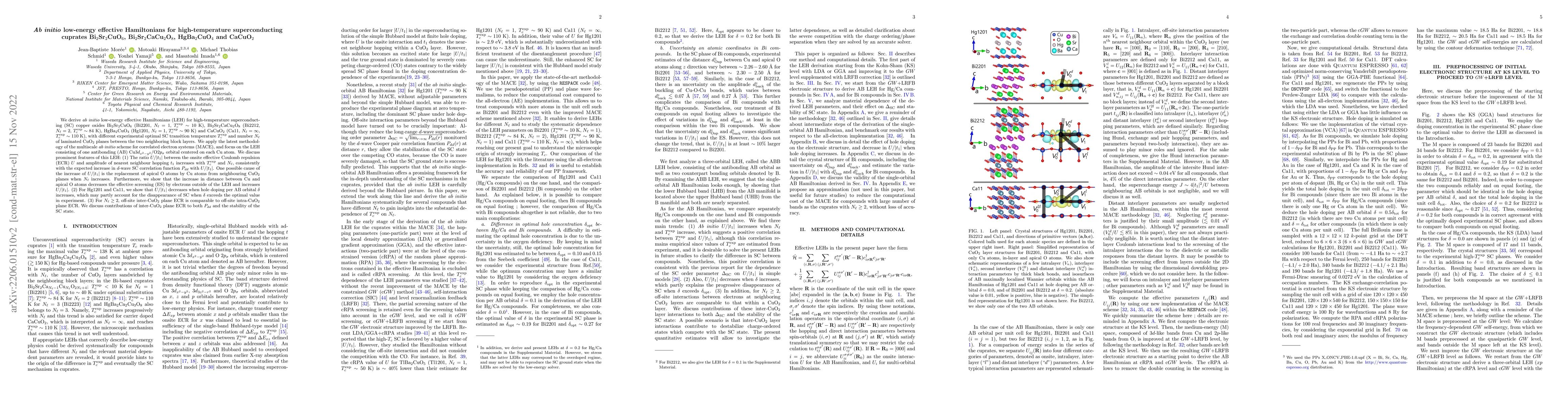 Thumbnail for $Ab$ $initio$ low-energy effective Hamiltonians for high-temperature
  superconducting cuprates Bi$_2$Sr$_2$CuO$_6$, Bi$_2$Sr$_2$CaCu$_2$O$_8$,
  HgBa$_2$CuO$_4$ and CaCuO$_2$