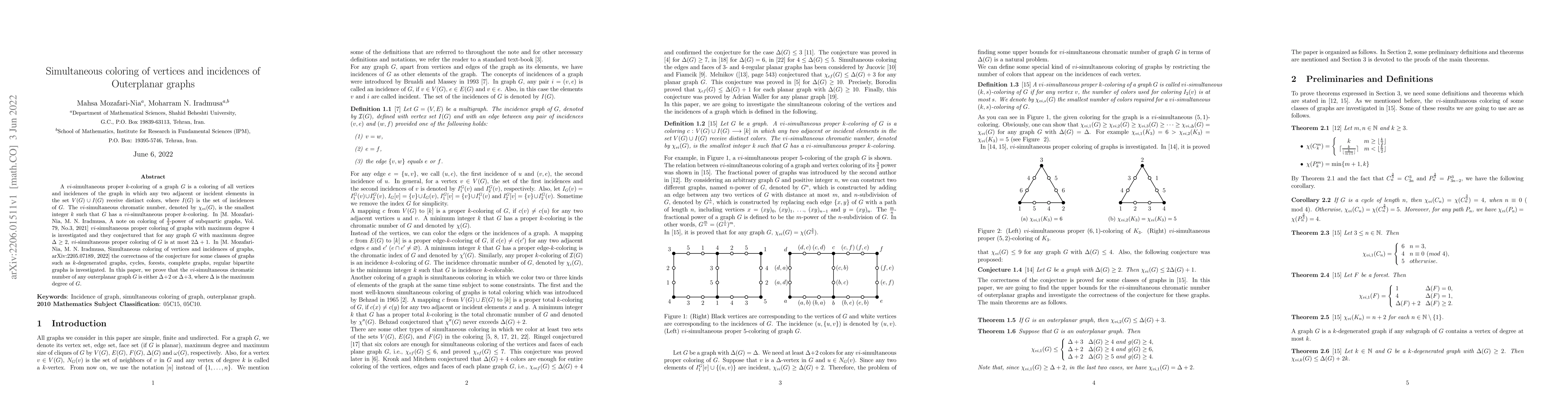 Thumbnail for Simultaneous coloring of vertices and incidences of Outerplanar graphs