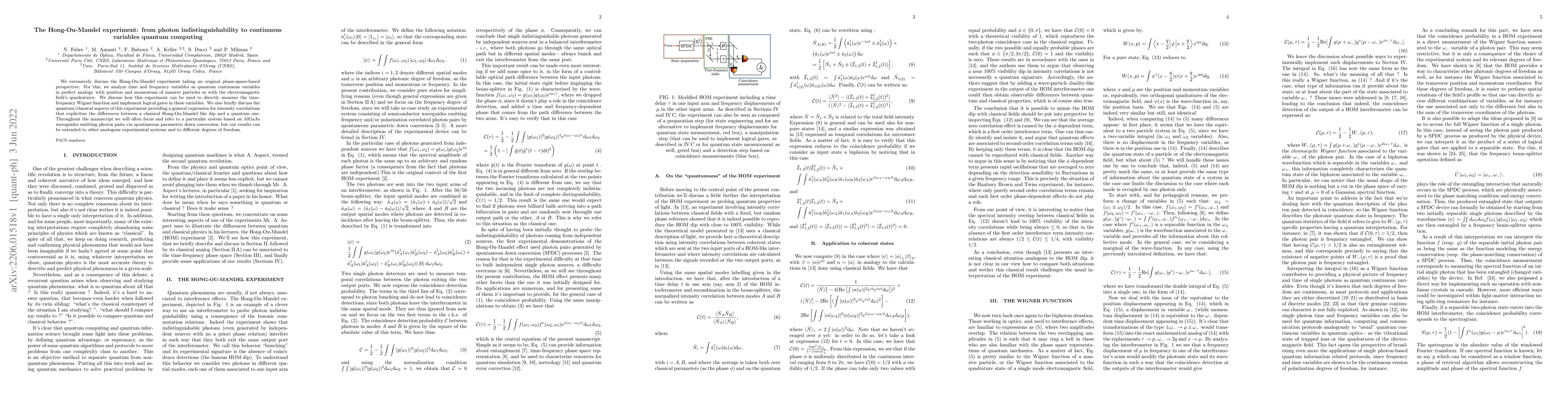 Thumbnail for The Hong-Ou-Mandel experiment: from photon indistinguishability to
  continuous variables quantum computing