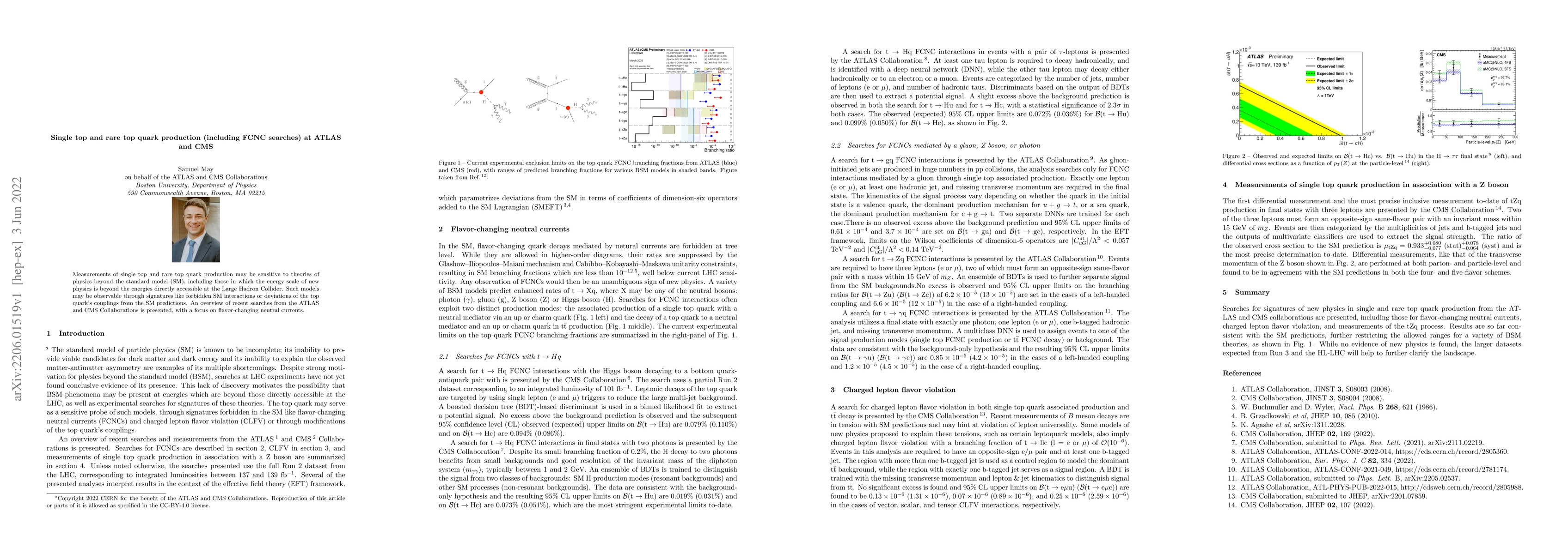 Thumbnail for Single top and rare top quark production (including FCNC searches) at
  ATLAS and CMS