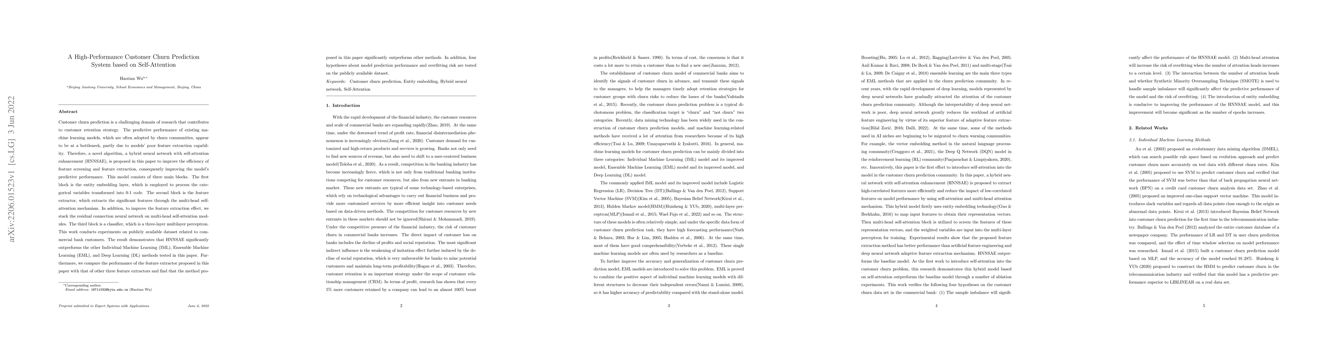 Thumbnail for A High-Performance Customer Churn Prediction System based on
  Self-Attention