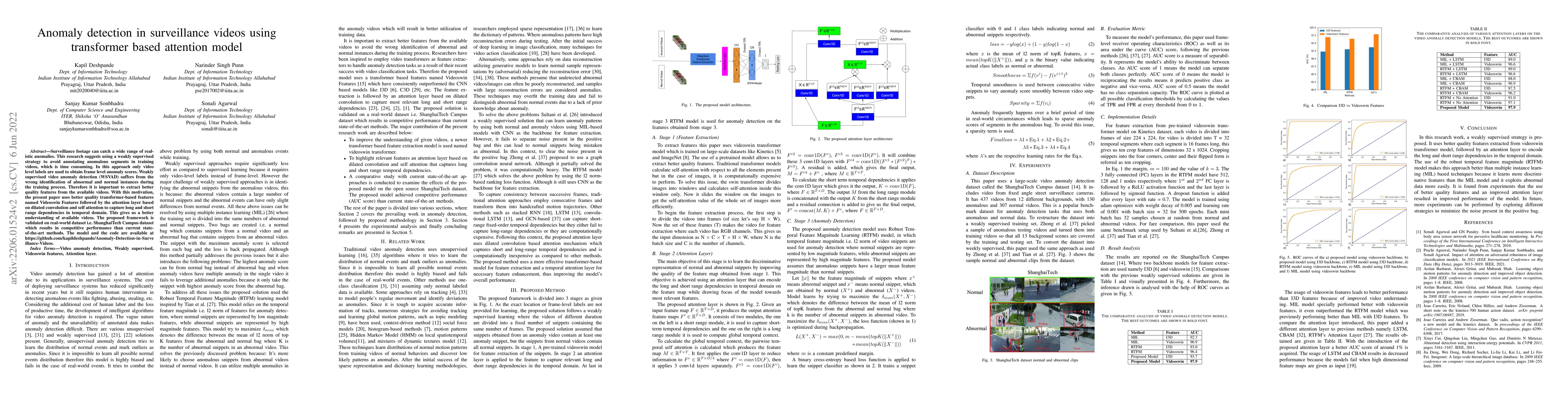 Thumbnail for Anomaly detection in surveillance videos using transformer based
  attention model