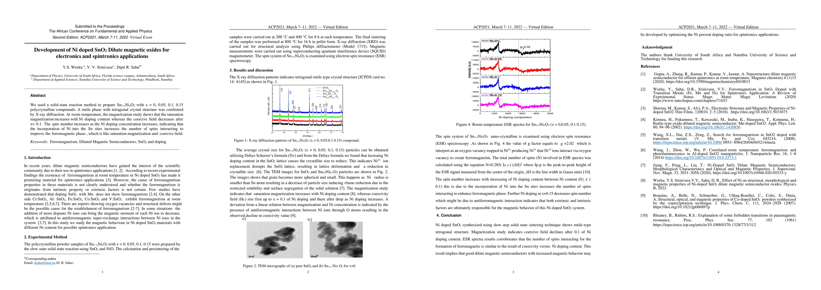 Thumbnail for Development of Ni doped SnO$_2$ Dilute magnetic oxides for electronics
  and spintronics applications