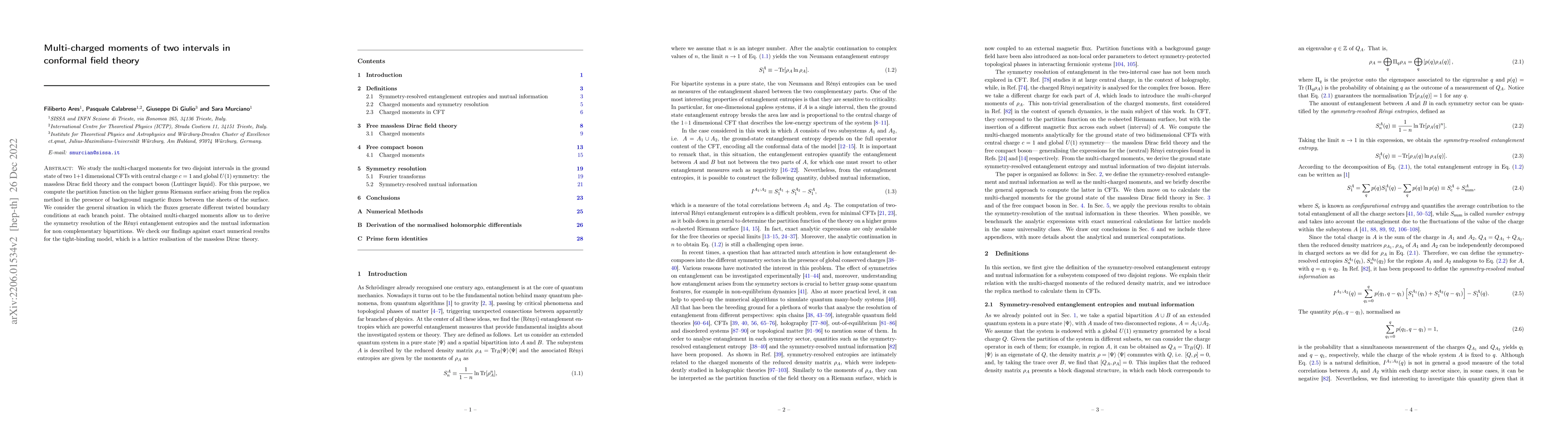 Thumbnail for Multi-charged moments of two intervals in conformal field theory