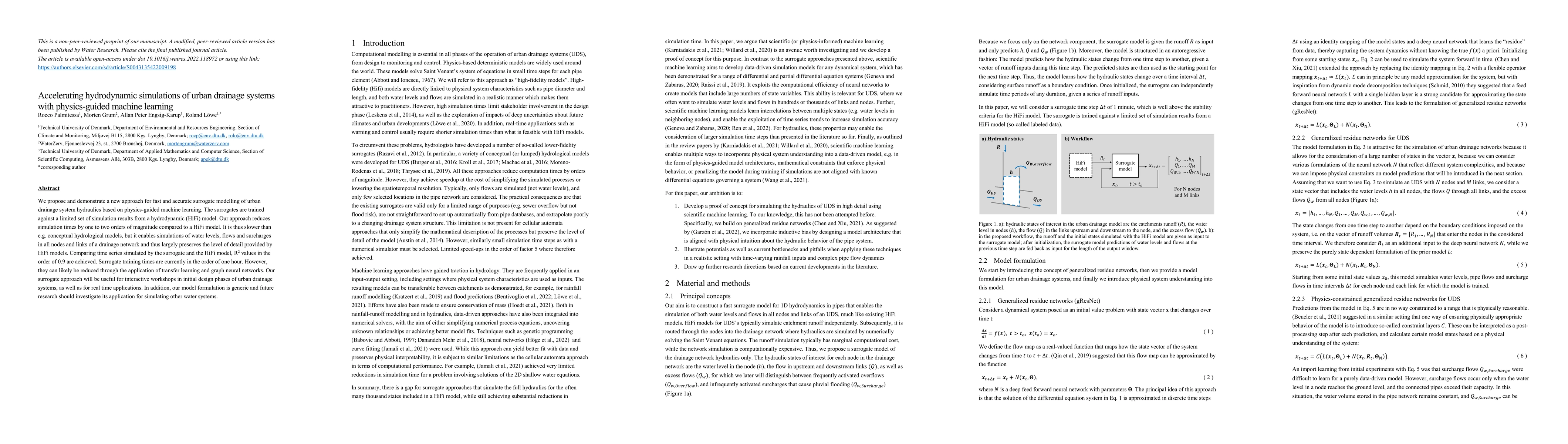 Thumbnail for Accelerating hydrodynamic simulations of urban drainage systems with
  physics-guided machine learning