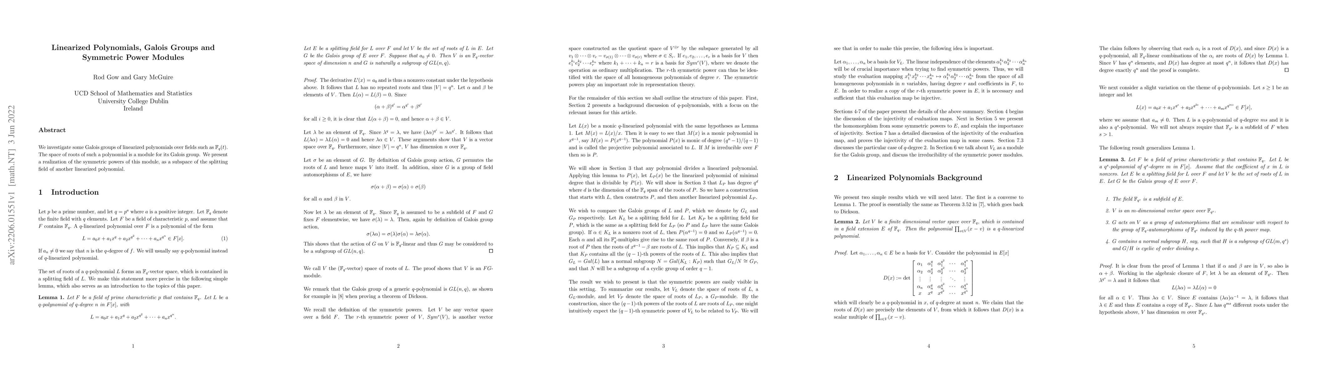 Thumbnail for Linearized Polynomials, Galois Groups and Symmetric Power Modules