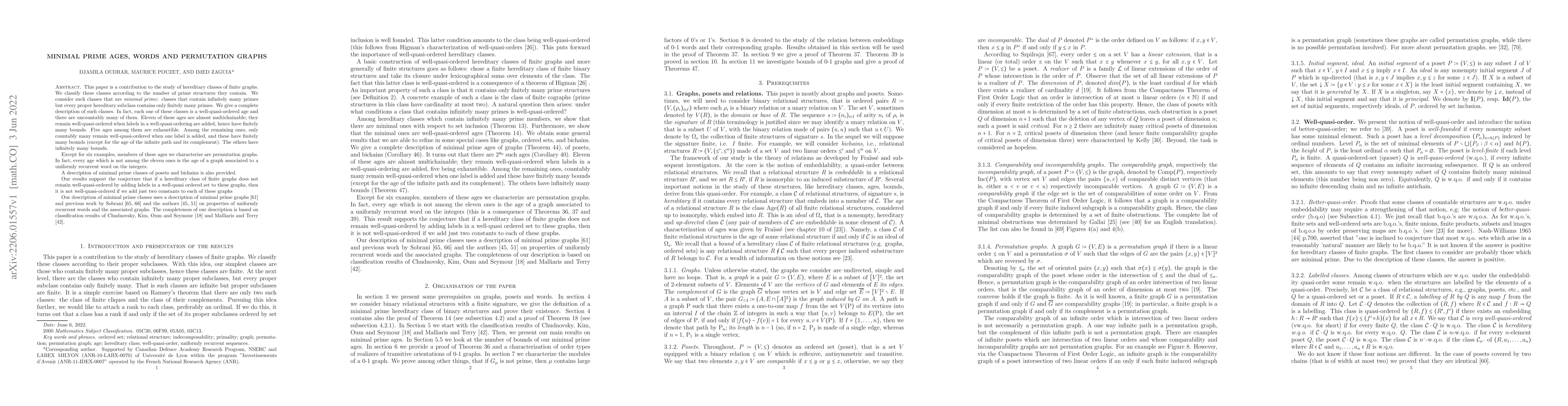 Thumbnail for Minimal prime ages, words and permutation graphs