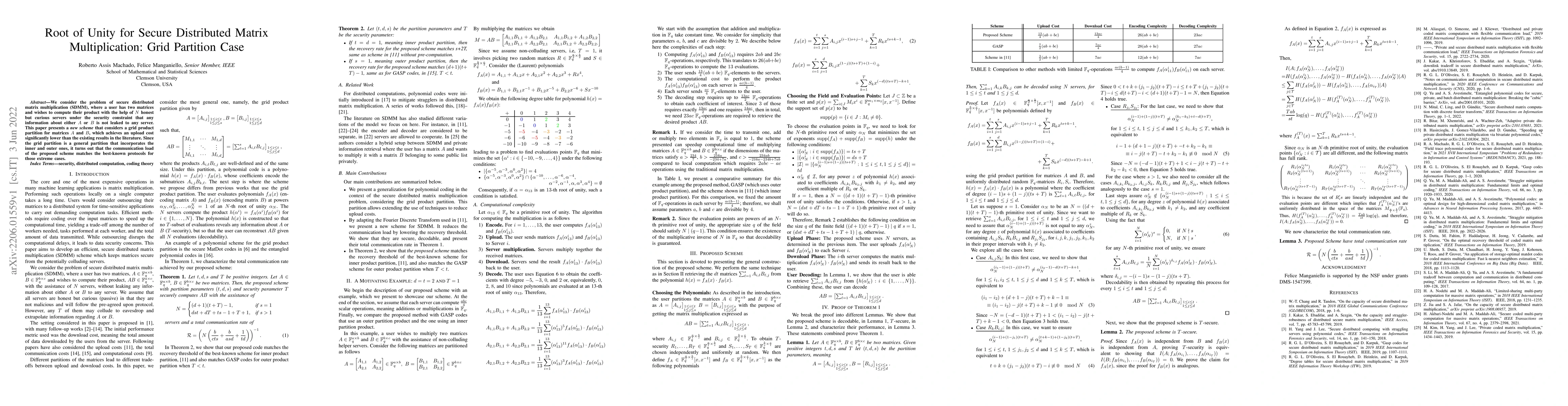 Thumbnail for Root of Unity for Secure Distributed Matrix Multiplication: Grid
  Partition Case