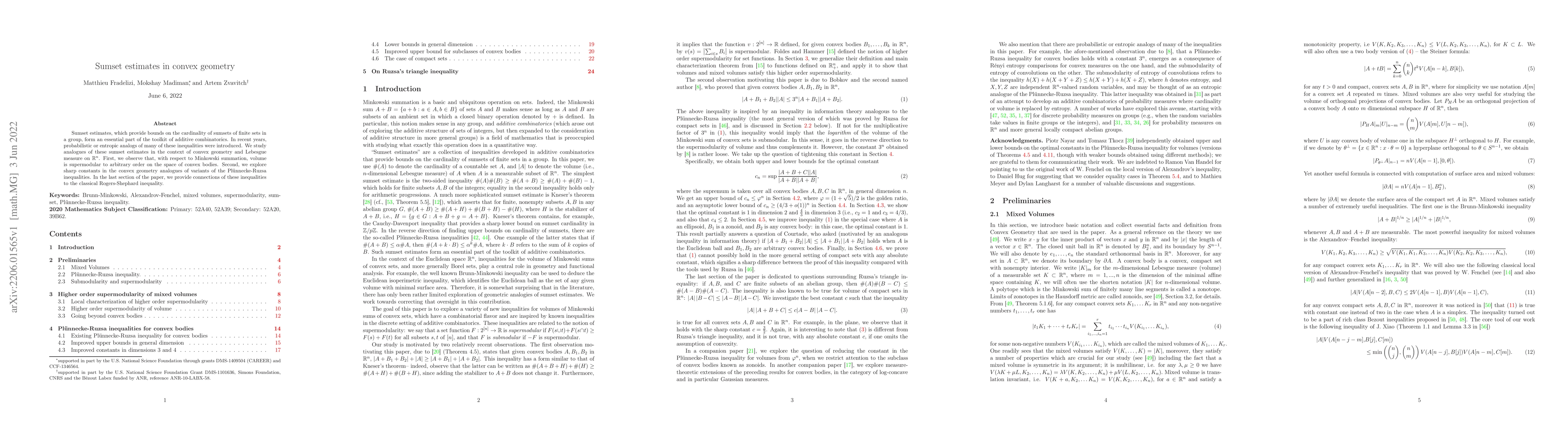 Thumbnail for Sumset estimates in convex geometry