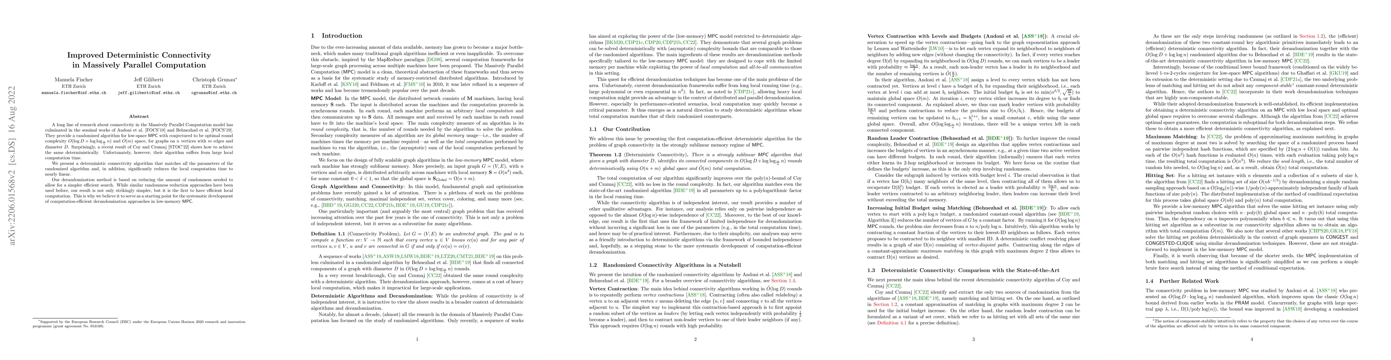Thumbnail for Improved Deterministic Connectivity in Massively Parallel Computation