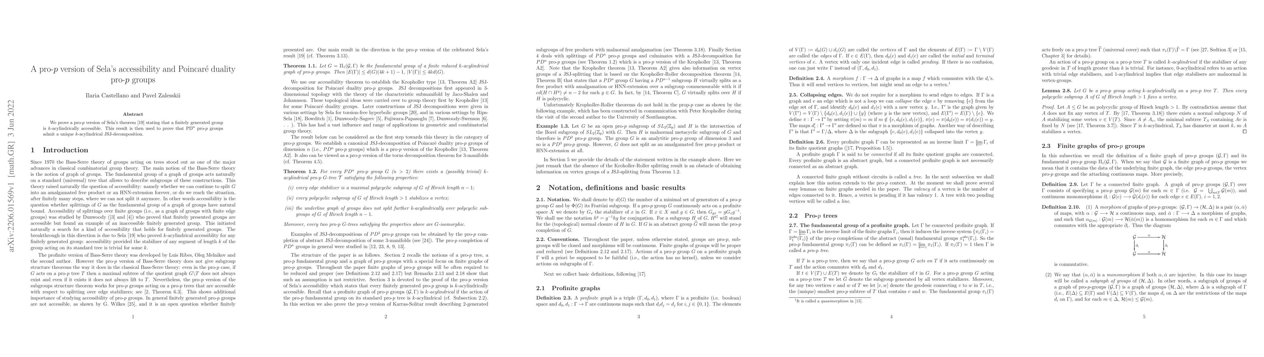 Thumbnail for A pro-$p$ version of Sela's accessibility and Poincar\'e duality pro-$p$
  groups