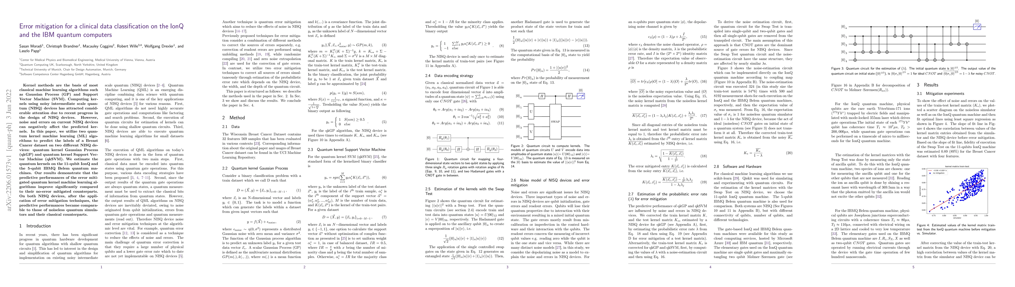 Thumbnail for Error mitigation for quantum kernel based machine learning methods on
  IonQ and IBM quantum computers