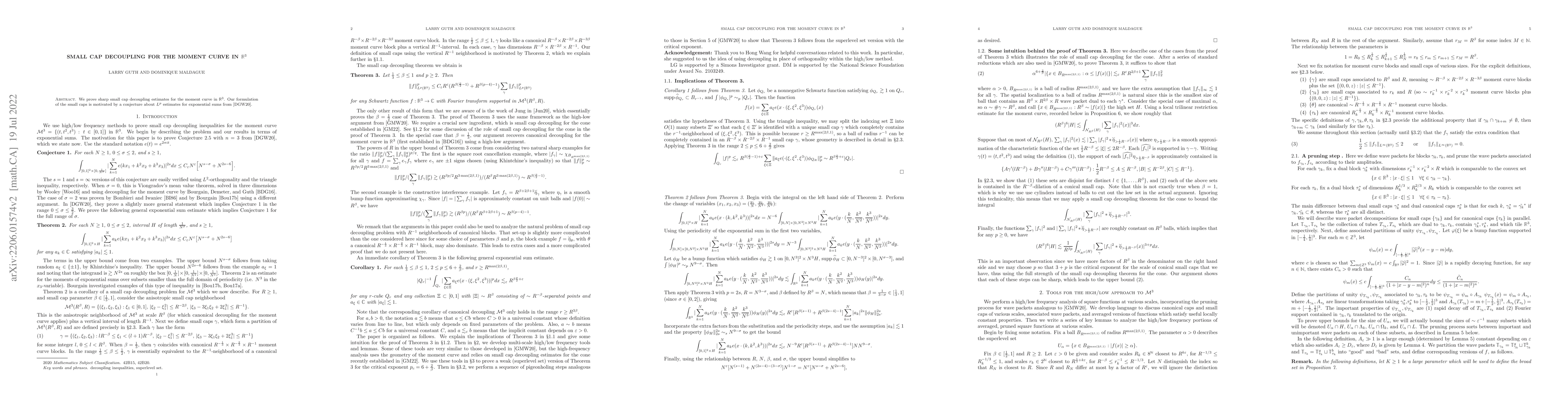 Thumbnail for Small cap decoupling for the moment curve in $\mathbb{R}^3$
