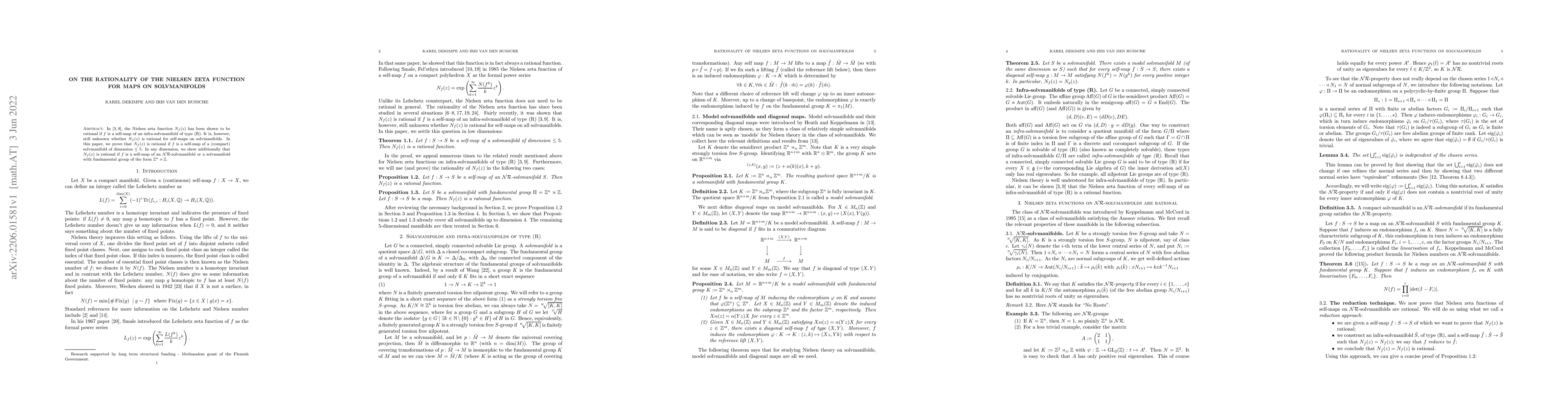 Thumbnail for On the rationality of the Nielsen zeta function for maps on
  solvmanifolds