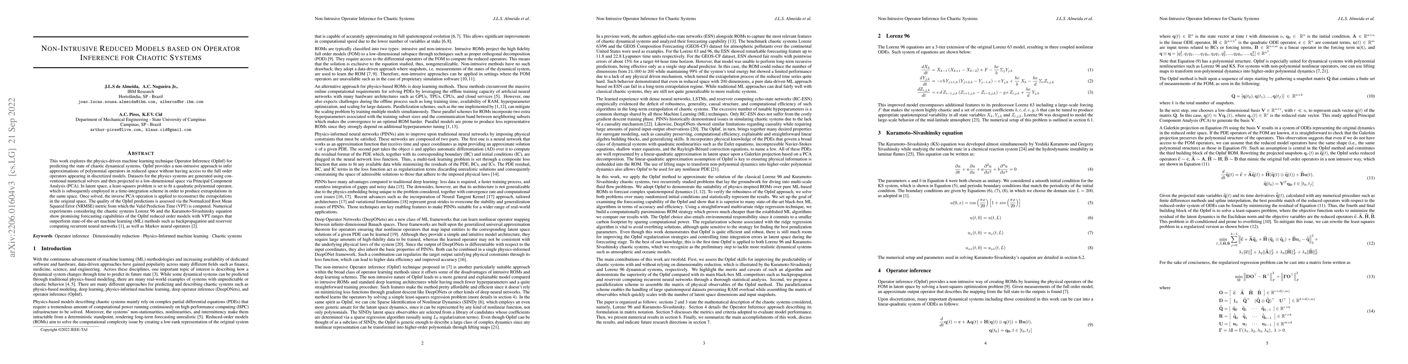 Thumbnail for Non-Intrusive Reduced Models based on Operator Inference for Chaotic
  Systems