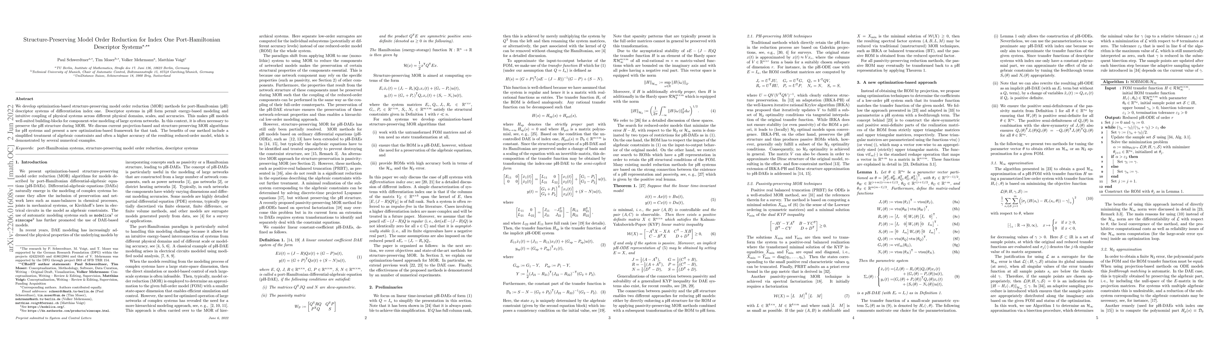 Thumbnail for Structure-Preserving Model Order Reduction for Index One
  Port-Hamiltonian Descriptor Systems