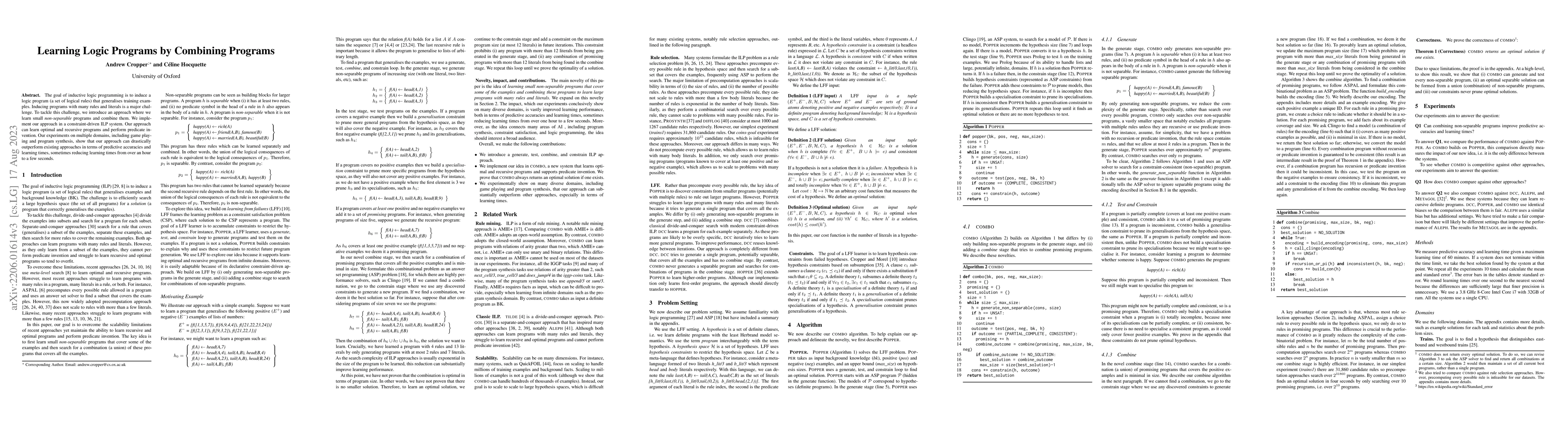 Thumbnail for Learning logic programs by combining programs