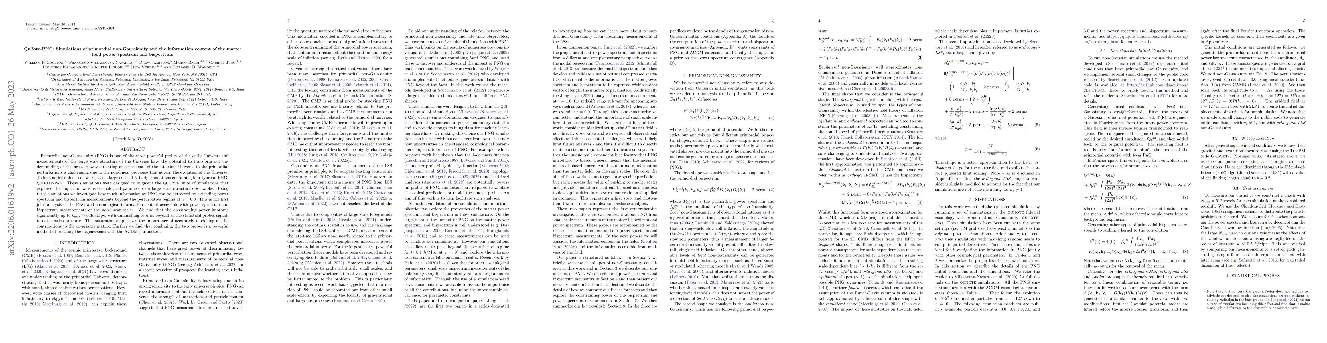 Thumbnail for Quijote-PNG: Simulations of primordial non-Gaussianity and the
  information content of the matter field power spectrum and bispectrum