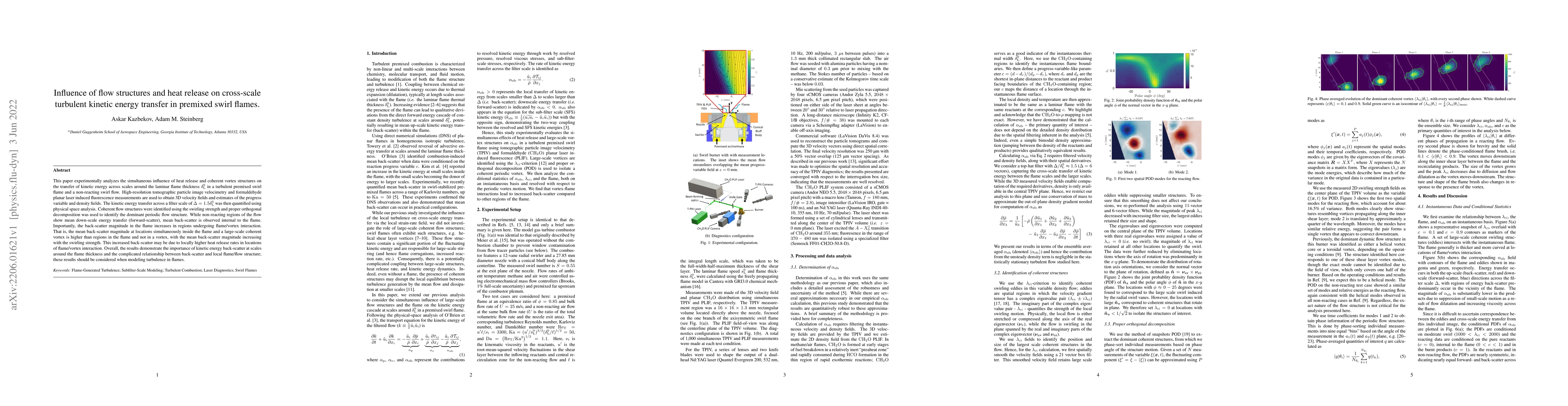 Thumbnail for Cross-scale turbulent kinetic energy transfer in the presence of
  coherent structures in premixed swirl combustion