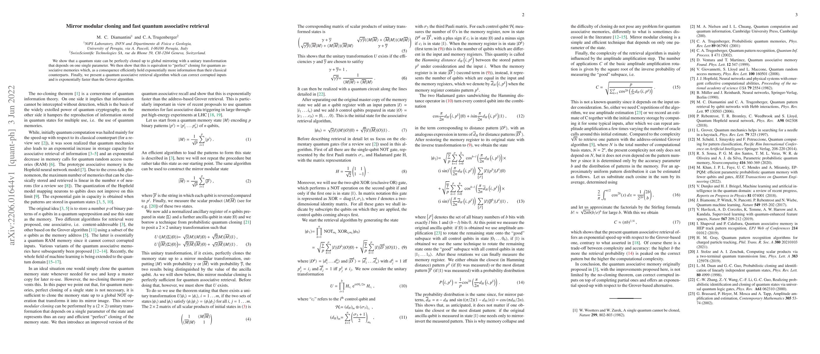 Thumbnail for Mirror modular cloning and fast quantum associative retrieval