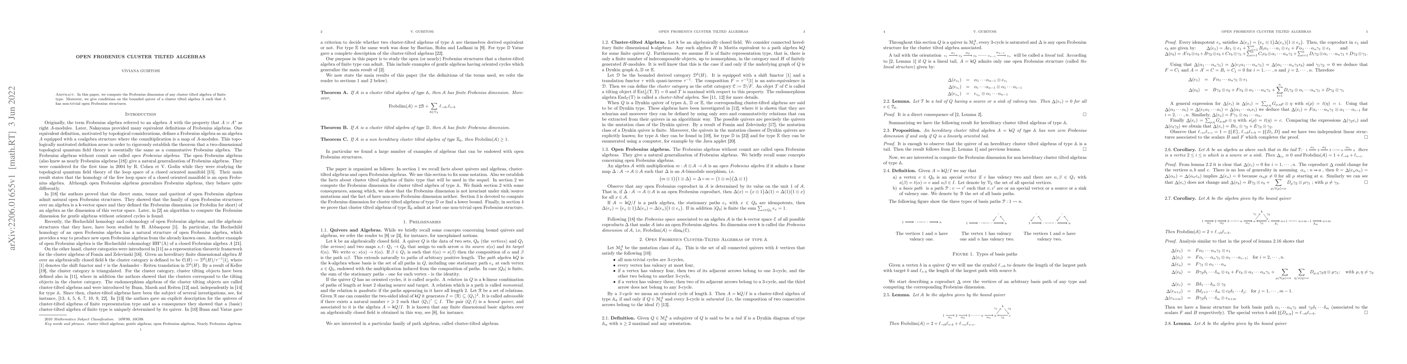 Thumbnail for Open Frobenius cluster tilted algebras