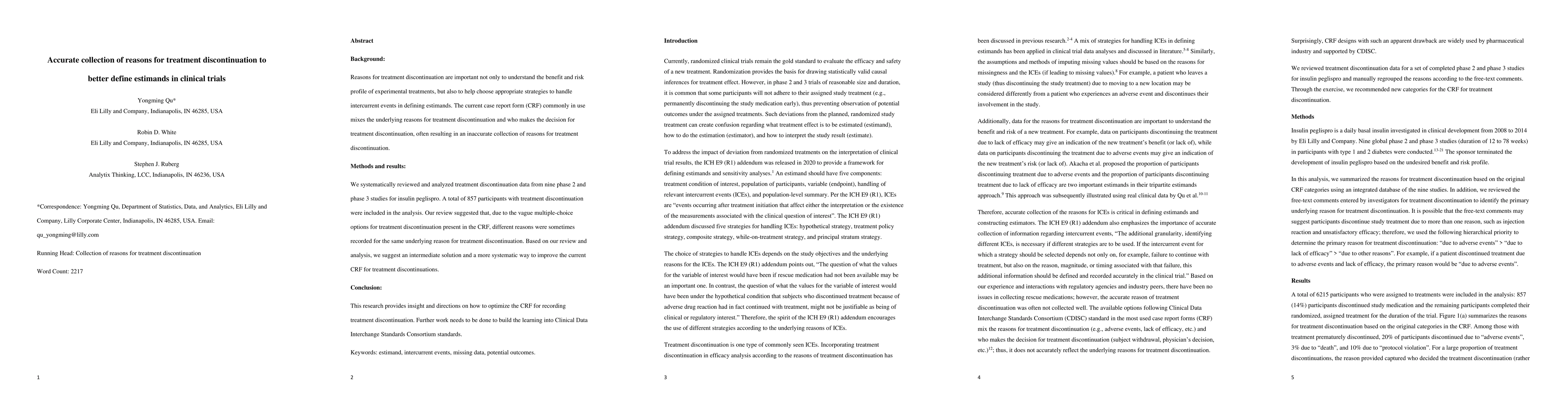 Thumbnail for Accurate collection of reasons for treatment discontinuation to better
  define estimands in clinical trials