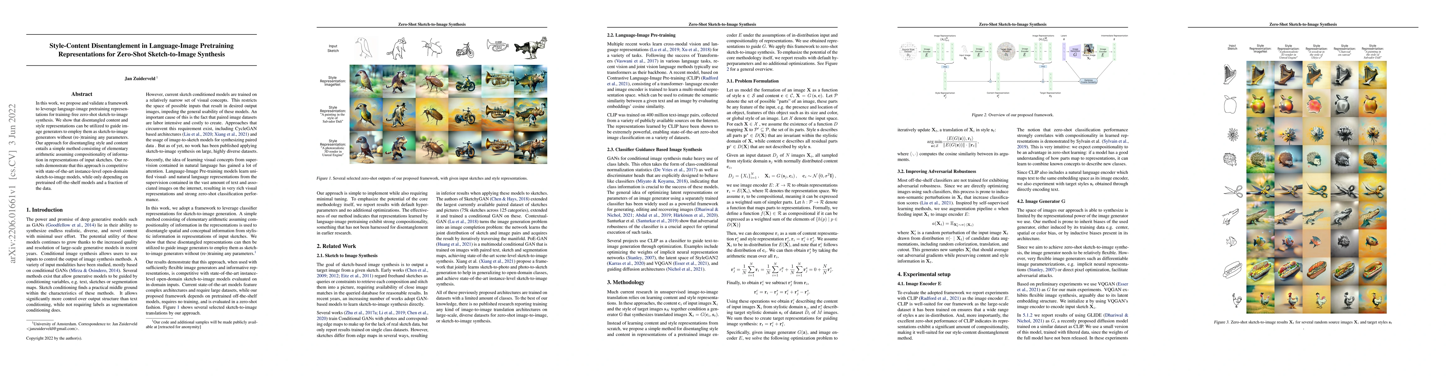 Thumbnail for Style-Content Disentanglement in Language-Image Pretraining
  Representations for Zero-Shot Sketch-to-Image Synthesis