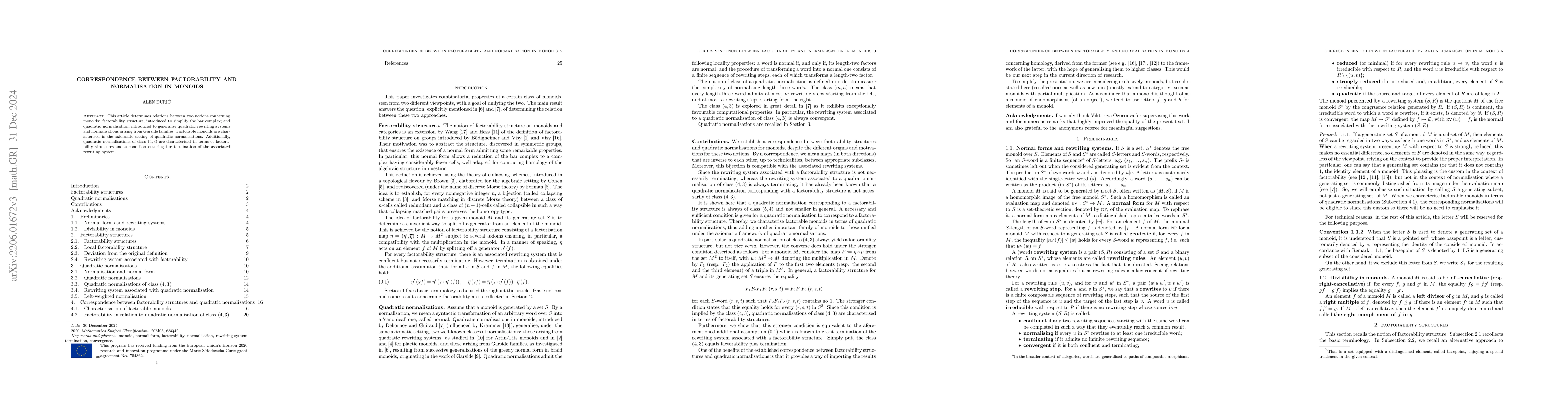 Thumbnail for Correspondence between factorability and normalisation in monoids