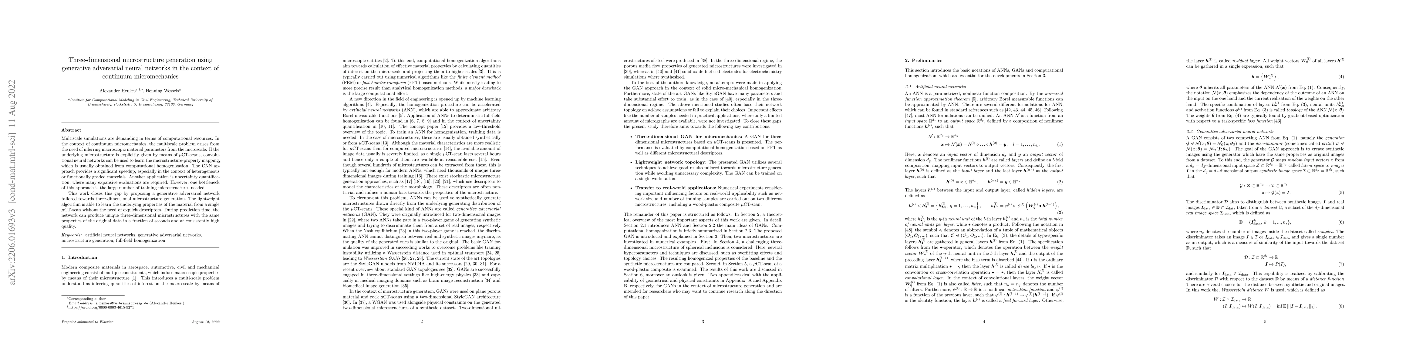 Thumbnail for Three-dimensional microstructure generation using generative adversarial
  neural networks in the context of continuum micromechanics