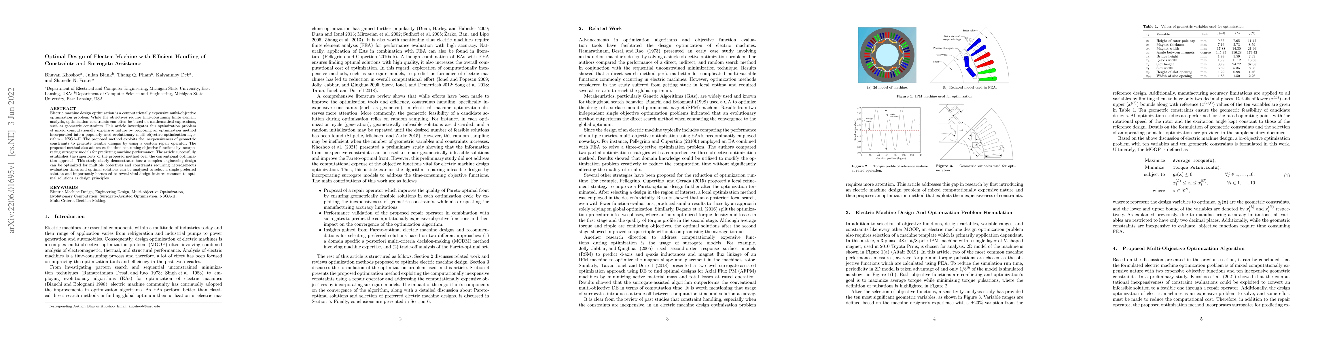 Thumbnail for Optimal Design of Electric Machine with Efficient Handling of
  Constraints and Surrogate Assistance