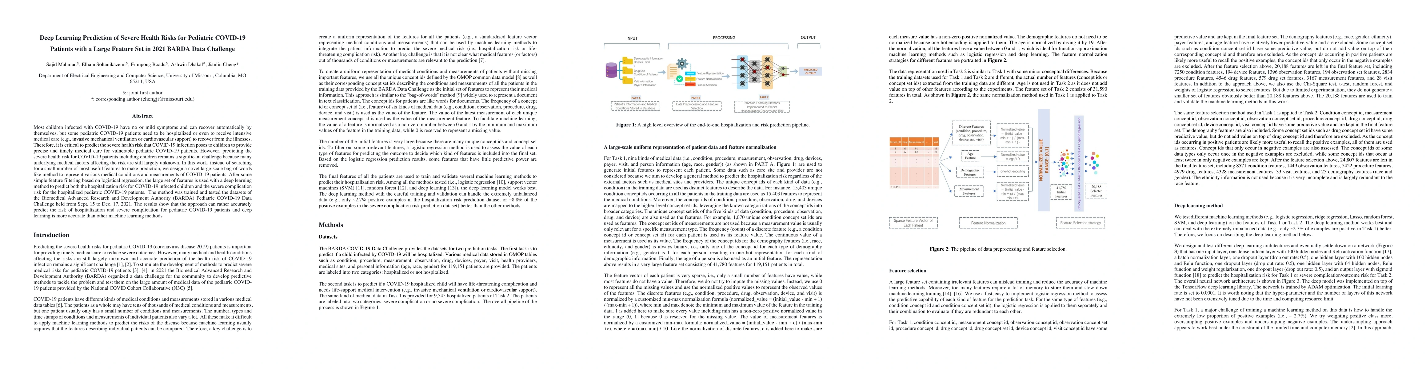 Thumbnail for Deep Learning Prediction of Severe Health Risks for Pediatric COVID-19
  Patients with a Large Feature Set in 2021 BARDA Data Challenge