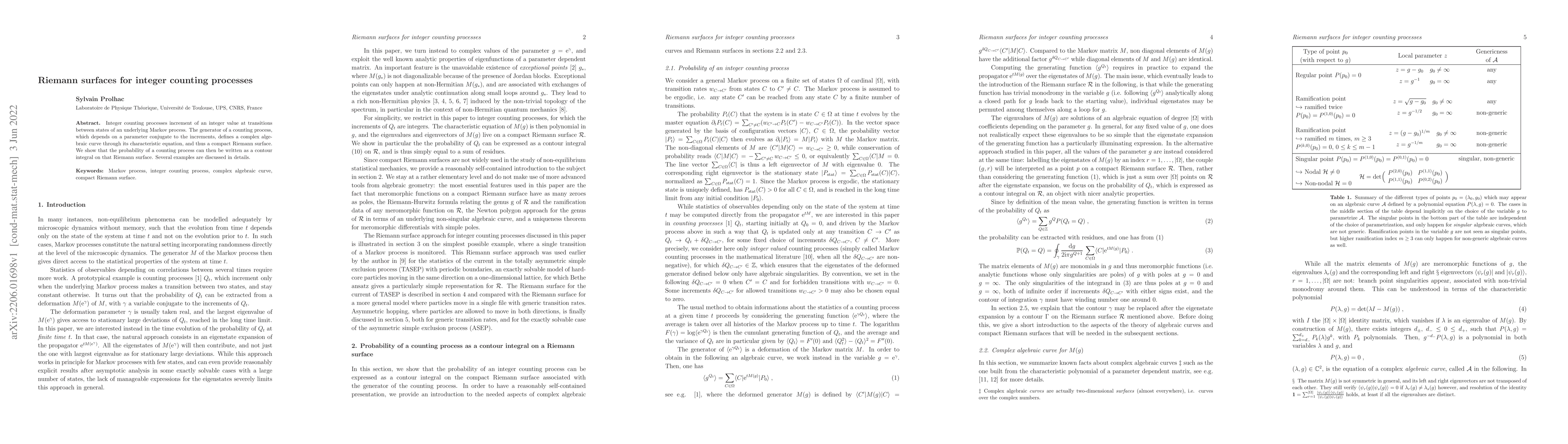 Thumbnail for Riemann surfaces for integer counting processes