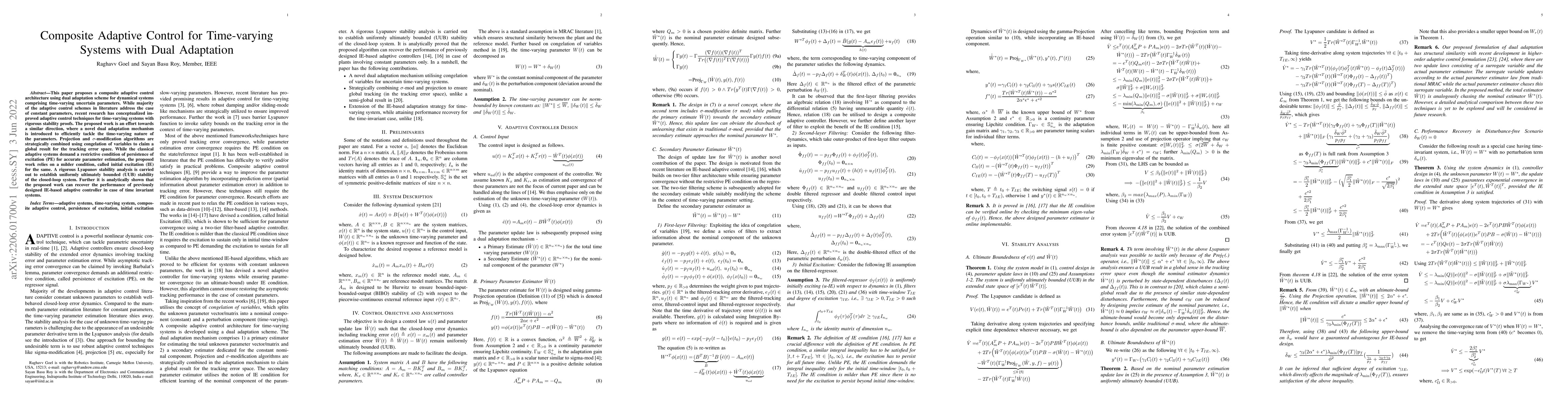 Thumbnail for Composite Adaptive Control for Time-varying Systems with Dual Adaptation
