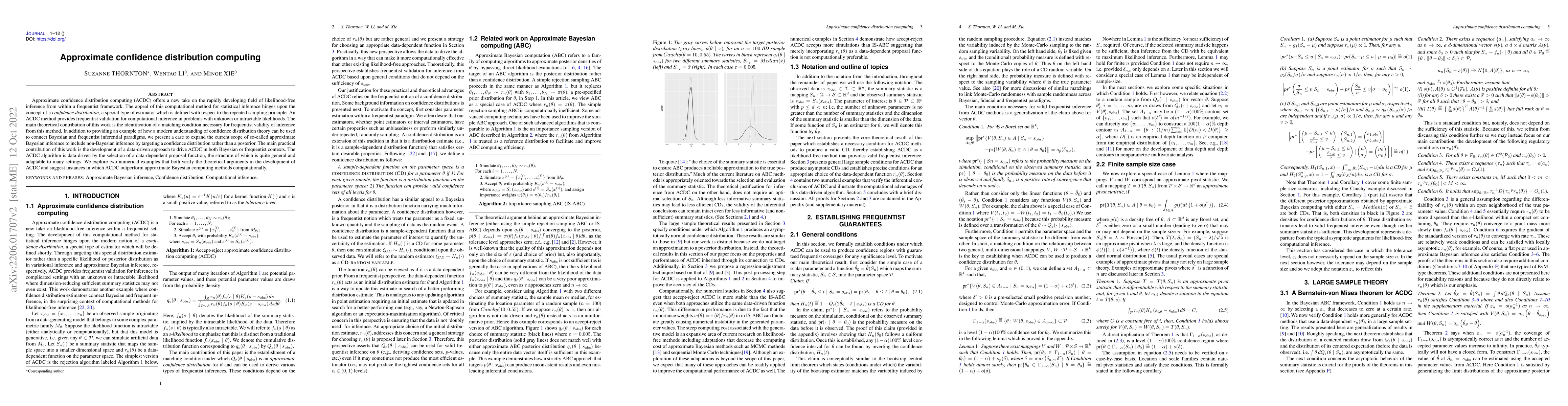 Thumbnail for Approximate confidence distribution computing