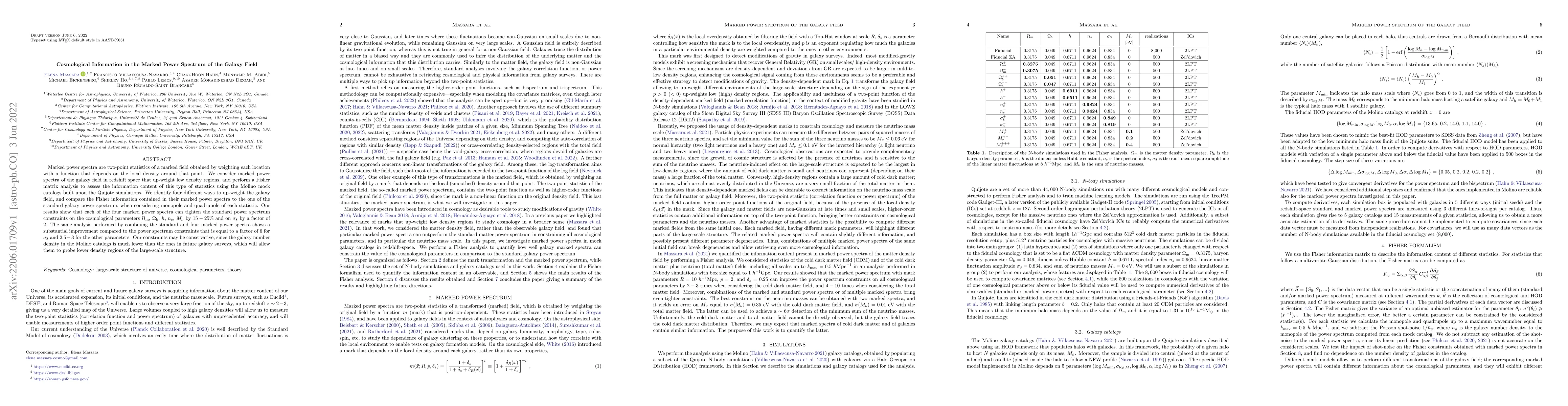 Thumbnail for Cosmological Information in the Marked Power Spectrum of the Galaxy
  Field