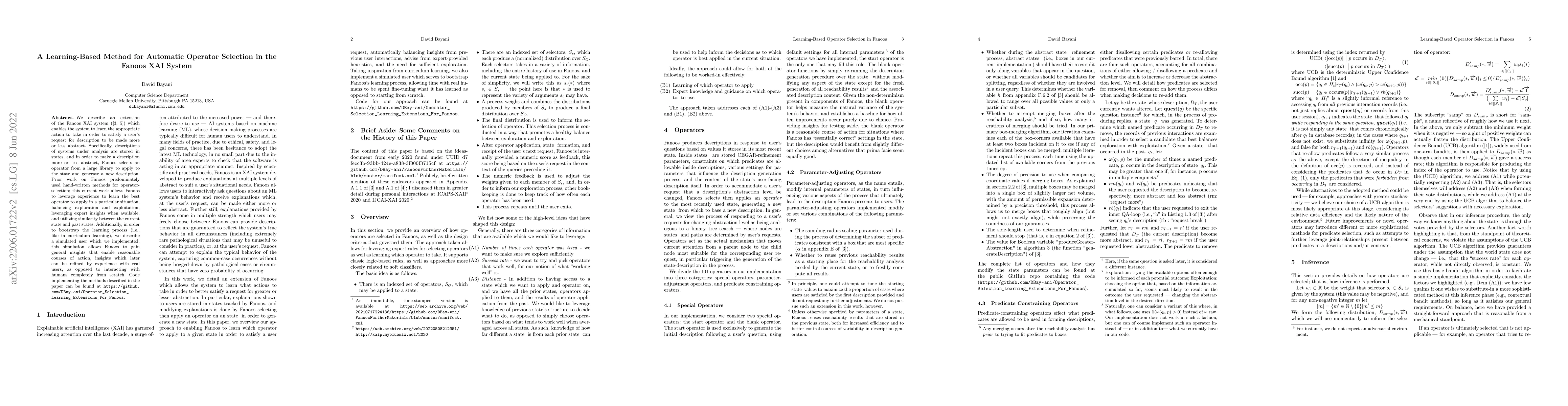 Thumbnail for A Learning-Based Method for Automatic Operator Selection in the Fanoos
  XAI System