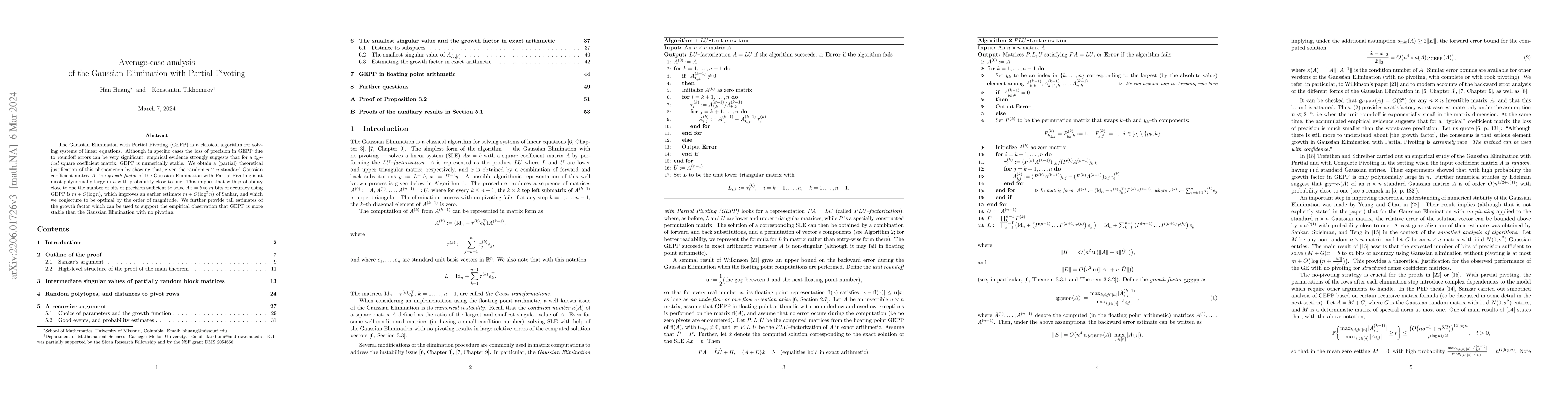Thumbnail for Average-case analysis of the Gaussian Elimination with Partial Pivoting