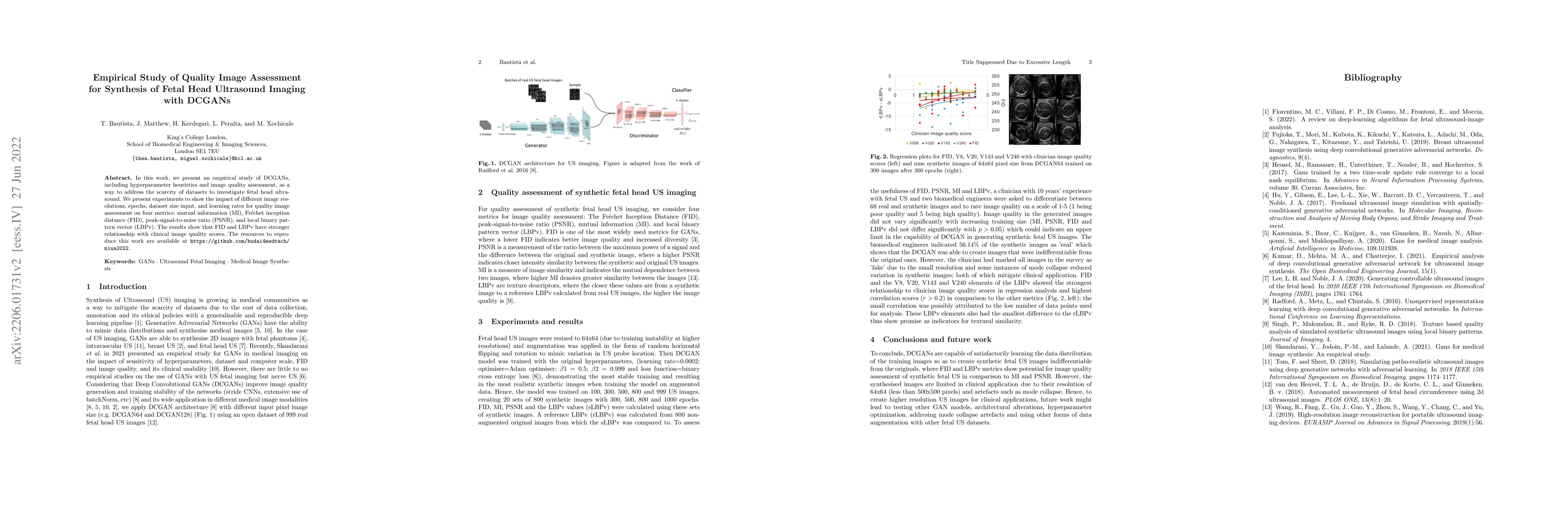 Thumbnail for Empirical Study of Quality Image Assessment for Synthesis of Fetal Head
  Ultrasound Imaging with DCGANs