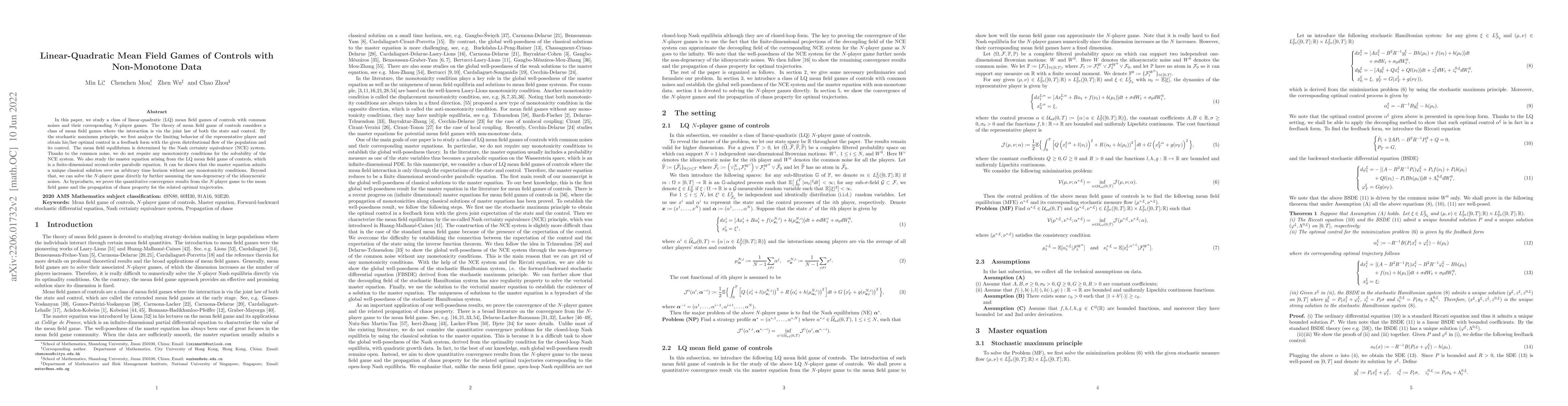 Thumbnail for Linear-Quadratic Mean Field Games of Controls with Non-Monotone Data