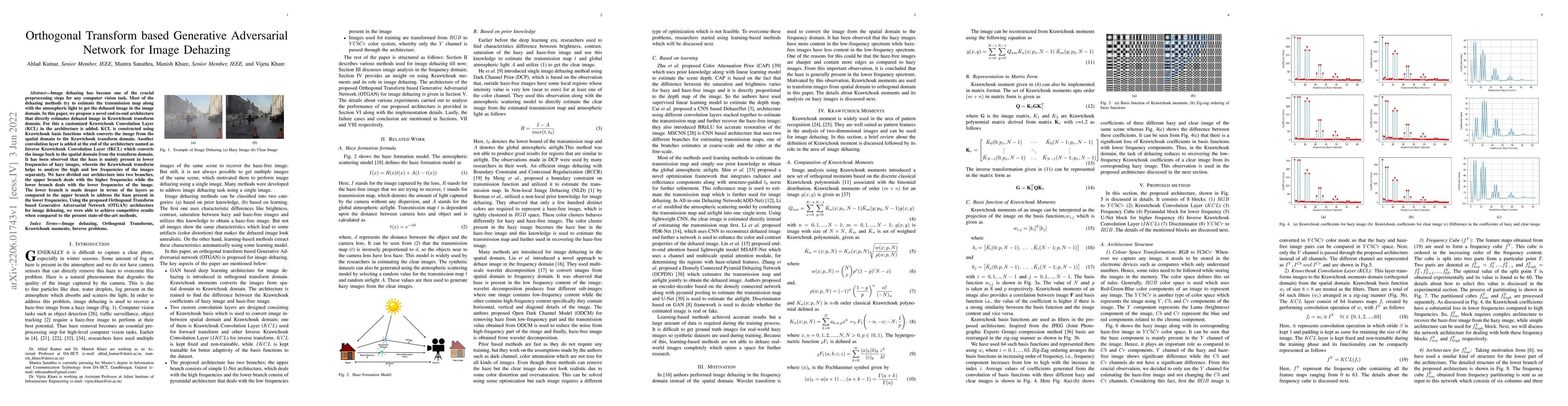 Thumbnail for Orthogonal Transform based Generative Adversarial Network for Image
  Dehazing
