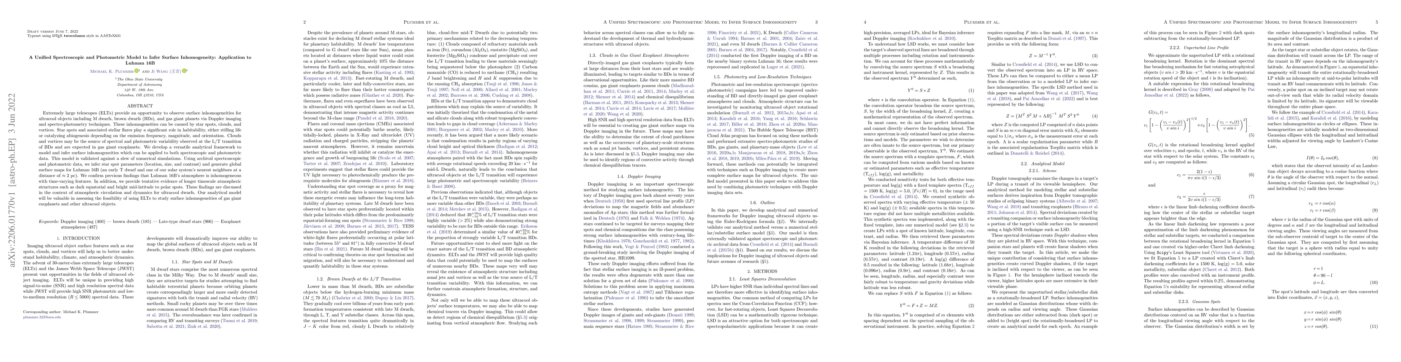 Thumbnail for A Unified Spectroscopic and Photometric Model to Infer Surface
  Inhomogeneity: Application to Luhman 16B