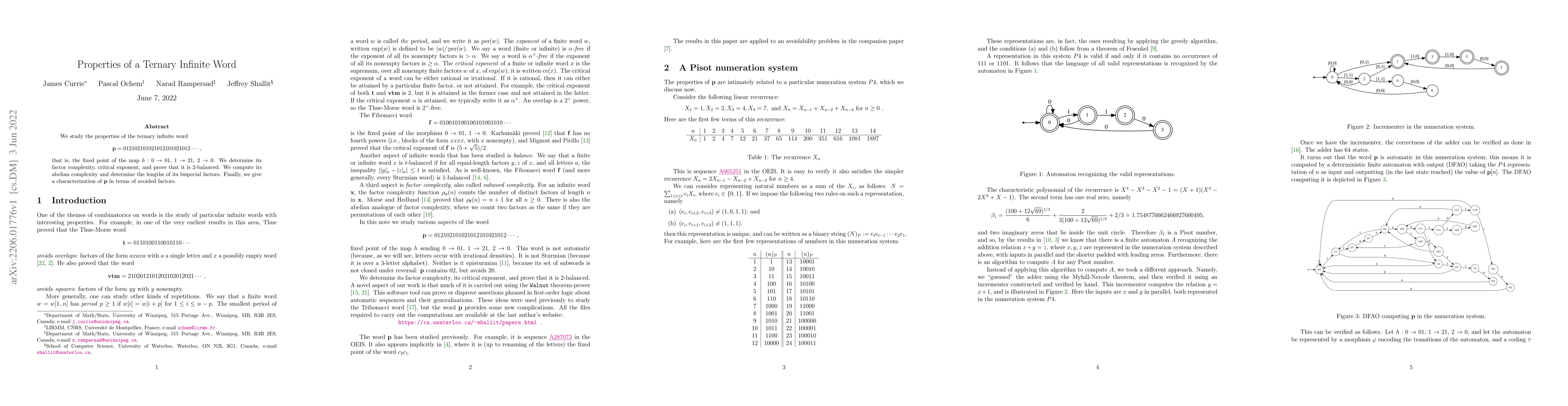 Thumbnail for Properties of a Ternary Infinite Word