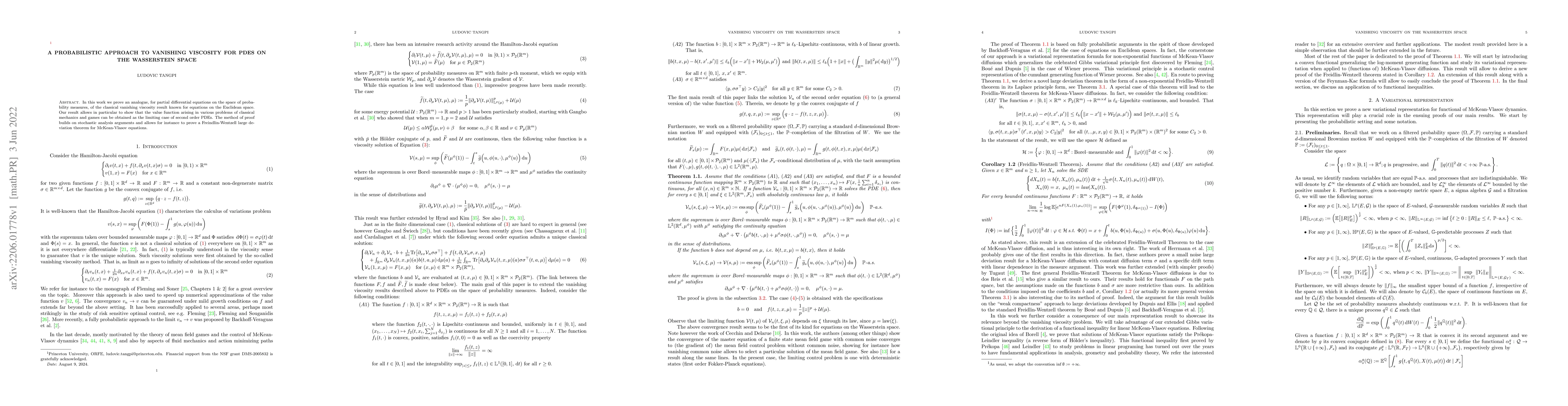 Thumbnail for A probabilistic approach to vanishing viscosity for PDEs on the
  Wasserstein space
