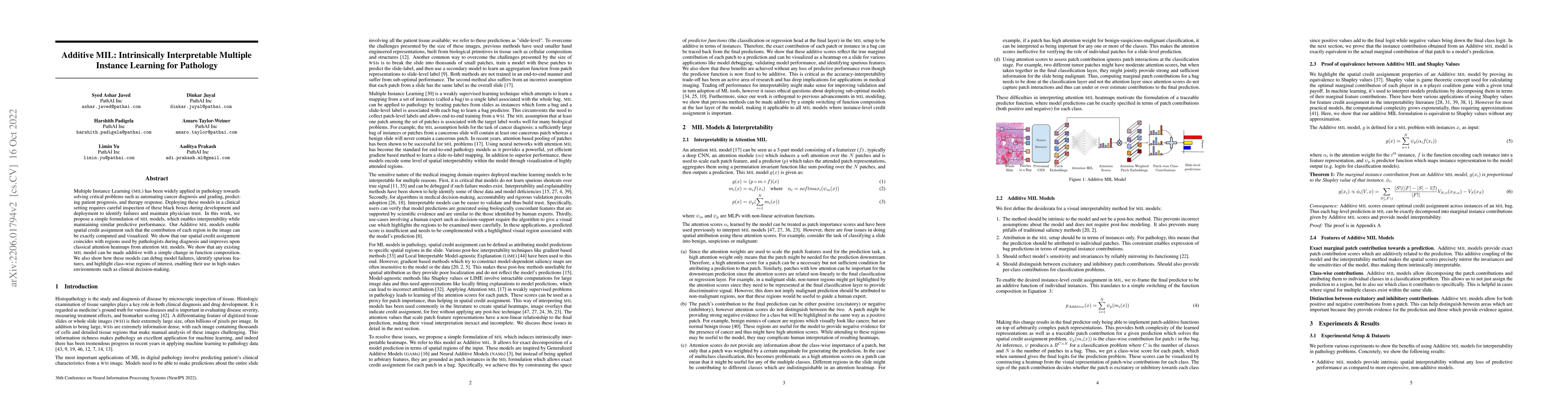 Thumbnail for Additive MIL: Intrinsically Interpretable Multiple Instance Learning for
  Pathology