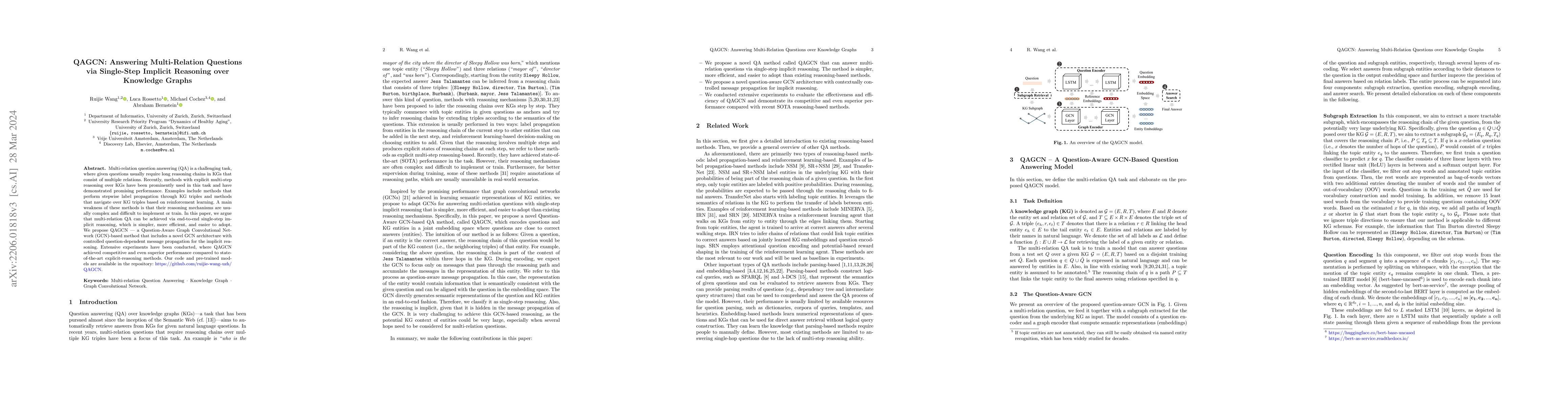 Thumbnail for QAGCN: Answering Multi-Relation Questions via Single-Step Implicit
  Reasoning over Knowledge Graphs