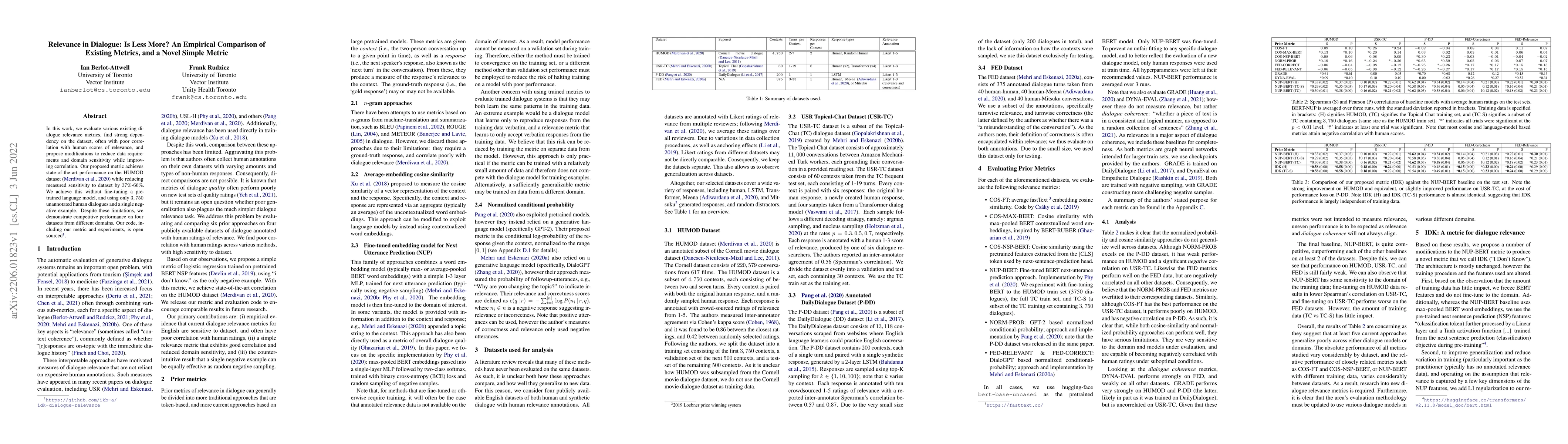 Thumbnail for Relevance in Dialogue: Is Less More? An Empirical Comparison of Existing
  Metrics, and a Novel Simple Metric